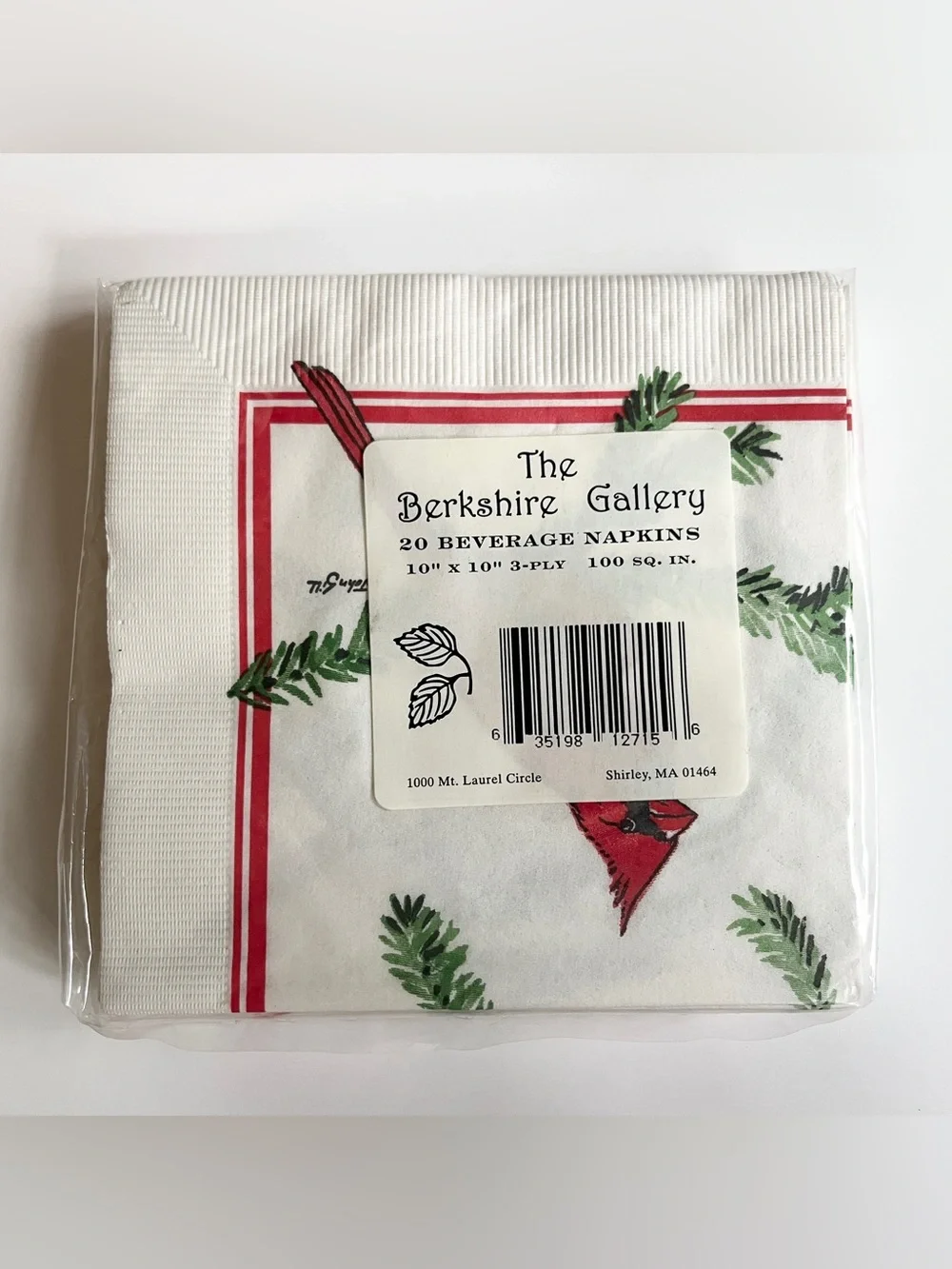 20 pc Vintage Beverage Napkins Chickadee Cardinal Paper Decoupage Christmas Pine